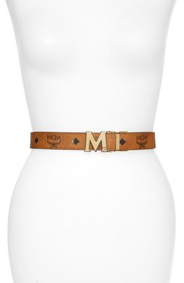 MCM Logo Buckle Reversible Belt in Cognac