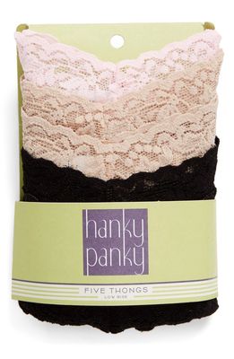 Hanky Panky 5-Pack Low Rise Thong in Black/Chai /bliss Pink
