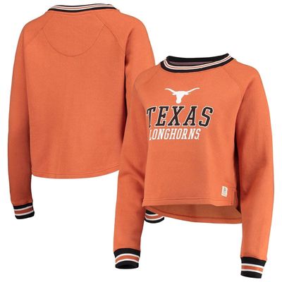 Women's Pressbox Texas Orange Texas Longhorns Cali Cozy Raglan Crop Pullover Sweatshirt in Burnt Orange