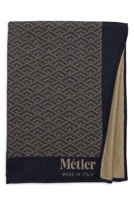 Metier London Small Logo Cashmere Throw Blanket in Navy/Natural