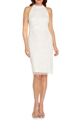 Adrianna Papell Beaded T-Back Cocktail Sheath Dress in Ivory