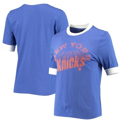 Women's Junk Food Blue New York Knicks Slim Ringer T-Shirt