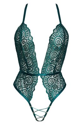 Roma Confidential Plunge Lace Open Gusset Teddy in Green