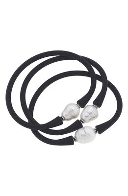 Canvas Jewelry Set of 3 Bali Freshwater Pearl Silicone Bracelets in Black