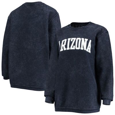 Women's Pressbox Navy Arizona Wildcats Comfy Cord Vintage Wash Basic Arch Pullover Sweatshirt