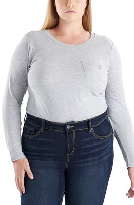 SLINK Jeans Crewneck Long Sleeve Pocket T-Shirt in Heather Grey