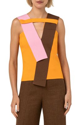 Akris Colorblock Layered Sleeveless Top in Marigold-Pink-Chestnut