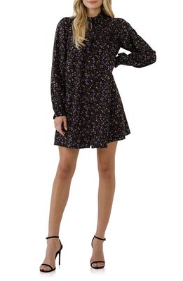 English Factory Floral Long Sleeve Minidress in Black Multi