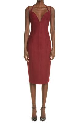 LaQuan Smith Boiled Wool Blend Body-Con Dress in Ox Blood