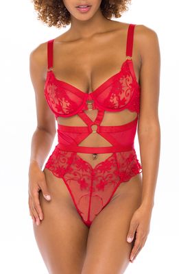 Oh La La Cheri Underwire Lace Thong Teddy in Red