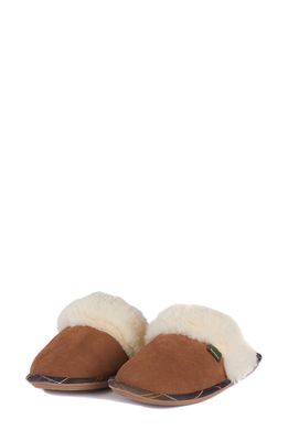 Barbour Lydia Faux Fur Slipper in Camel Suede