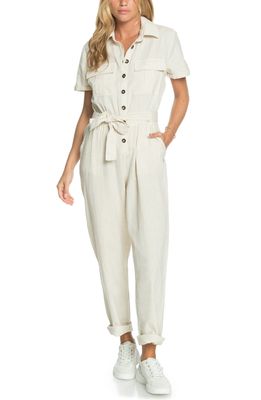 Roxy Beach Wonderland Tie Waist Jumpsuit in Tapioca