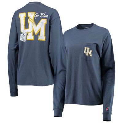 Women's League Collegiate Wear Navy Michigan Wolverines Pocket Oversized Long Sleeve T-Shirt