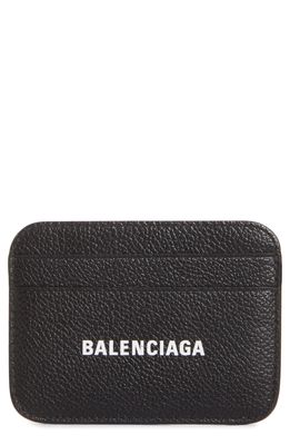 Balenciaga Cash Logo Leather Card Holder in Black/L White