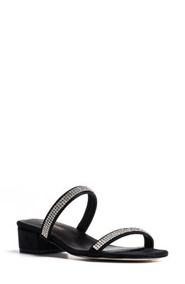 Jon Josef Suarca Rhinestone Embellished Sandal in Black Satin