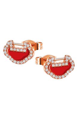 Qeelin Petite Yu Yi Red Agate & Diamond Stud Earrings in Rose Gold