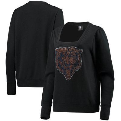 Women's Cuce Black Chicago Bears Winners Square Neck Pullover Sweatshirt