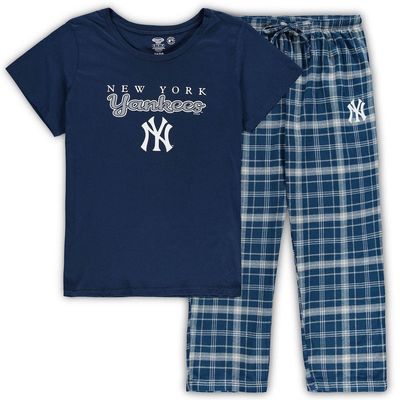 Women's Concepts Sport Navy/Gray New York Yankees Plus Size T-Shirt & Flannel Pants Sleep Set