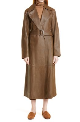 Vince Belted Leather Trench Coat in Olivewood