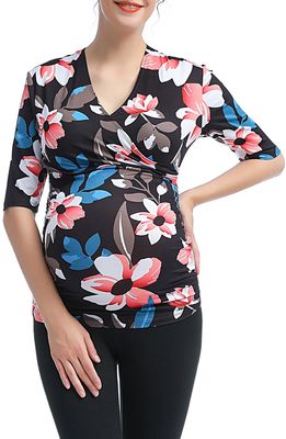 Kimi and Kai Essential Ruched Maternity/Nursing Top in Multicolored