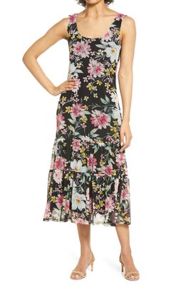 Connected Apparel Floral Print Midi Dress in Black