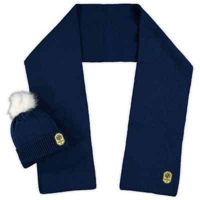 Women's ZooZatz Nashville SC Fuzzy Cuffed Pom Knit Hat and Scarf Set in Navy