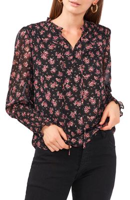 1.STATE Smock Sleeve Tie Neck Blouse in Gold Foil Floral Chiffon