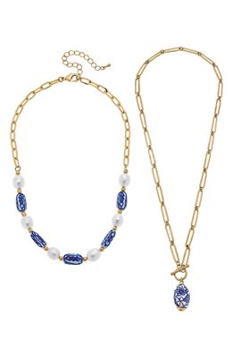 Canvas Jewelry Two-Piece Chinoiserie Necklace Set in Worn Gold 3