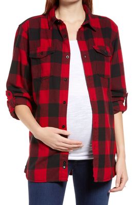 Bun Maternity Mom Motto Maternity Flannel Shirt in Black And Red