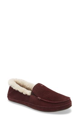 OluKai Ku'una Genuine Shearling Slipper in Mahogany/Mahogany Leather