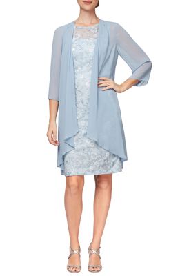 Alex Evenings Sequin Lace Sheath Dress & Chiffon Jacket in Light Blue