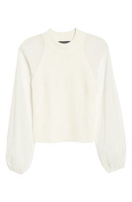 French Connection Melody Mixed Media Mock Neck Sweater in Summer White