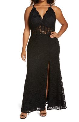 Morgan & Co. Glitter Lace Corset Gown in Black