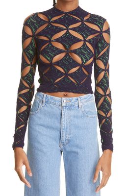 Isa Boulder Women's Argyle Cutout Crop Top in Navy And Lime Lace