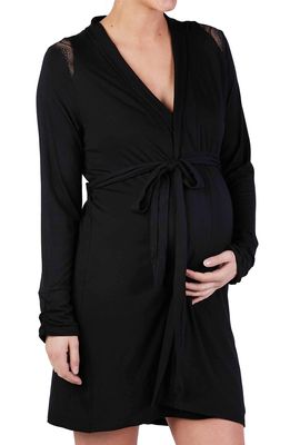 Cache Coeur Serenity Lace Trim Maternity Robe in Black