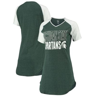 Women's Concepts Sport Green/White Michigan State Spartans Raglan V-Neck Nightshirt
