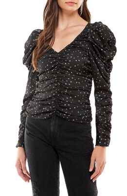 WAYF Topanga Ruched Long Sleeve Top in Black Ditzy Floral
