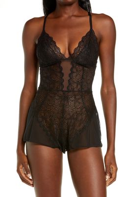 DKNY Mixed Cases Lace & Mesh Romper in Black