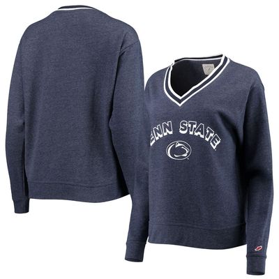 Women's League Collegiate Wear Heathered Navy Penn State Nittany Lions Victory Springs V-Neck Pullover Sweatshirt in Heather Navy