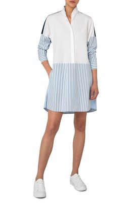 Akris punto Patchwork Cotton Shirtdress in Cream Denim-Navy