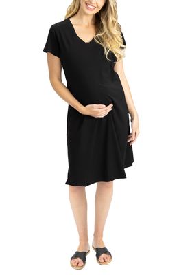 Angel Maternity Stretch Cotton Maternity T-Shirt Dress in Black