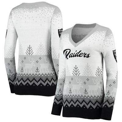 Women's FOCO White/Black Las Vegas Raiders Ugly V-Neck Pullover Sweater