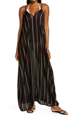 Elan Stripe Cover-Up Maxi Dress in Black Stripe