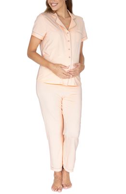 Angel Maternity Button Front Maternity Pajamas in Peach