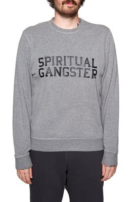 Spiritual Gangster Varsity Fleece Crewneck Sweatshirt in Heather Grey