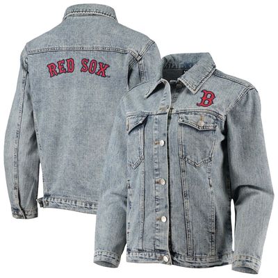 Women's The Wild Collective Boston Red Sox Team Patch Denim Button-Up Jacket in Blue