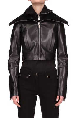 Givenchy Leather Crop Biker Jacket with Double Collar in Black