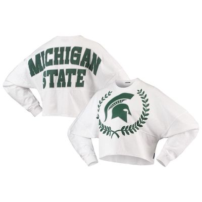 SPIRIT JERSEY Women's White Michigan State Spartans Laurels Crop Long Sleeve T-Shirt