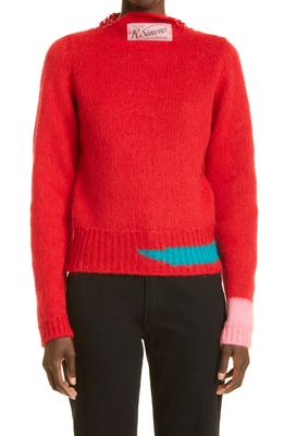 Raf Simons Contrast Accent Virgin Wool Sweater in Red