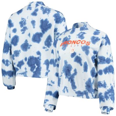 Women's Junk Food Navy Denver Broncos Tie-Dye Cropped Pullover Sweatshirt